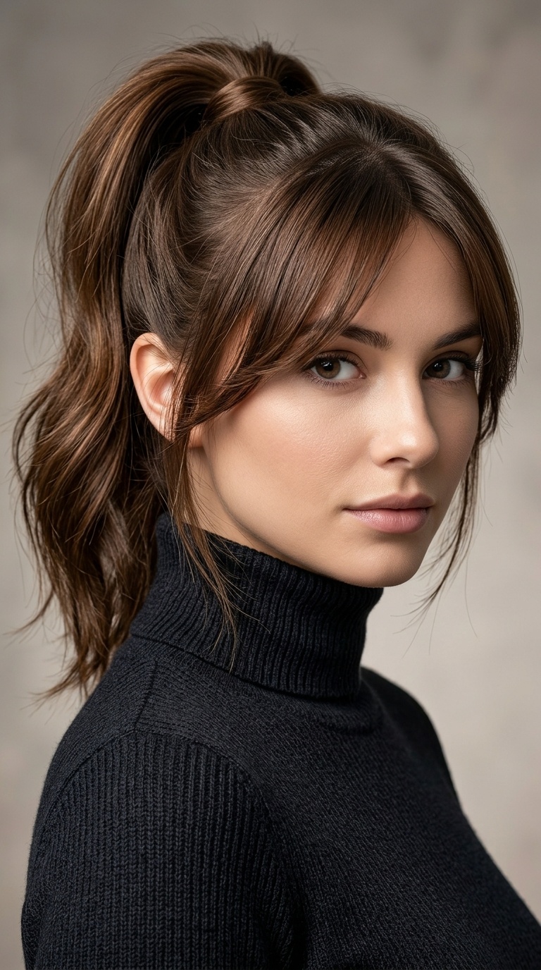 Mid-Height Ponytail with Face-Framing Fringe