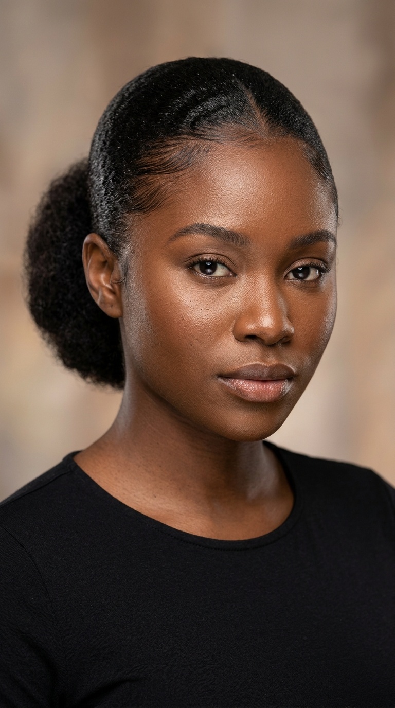Mid-Height Sleek Puff with Laid Edges