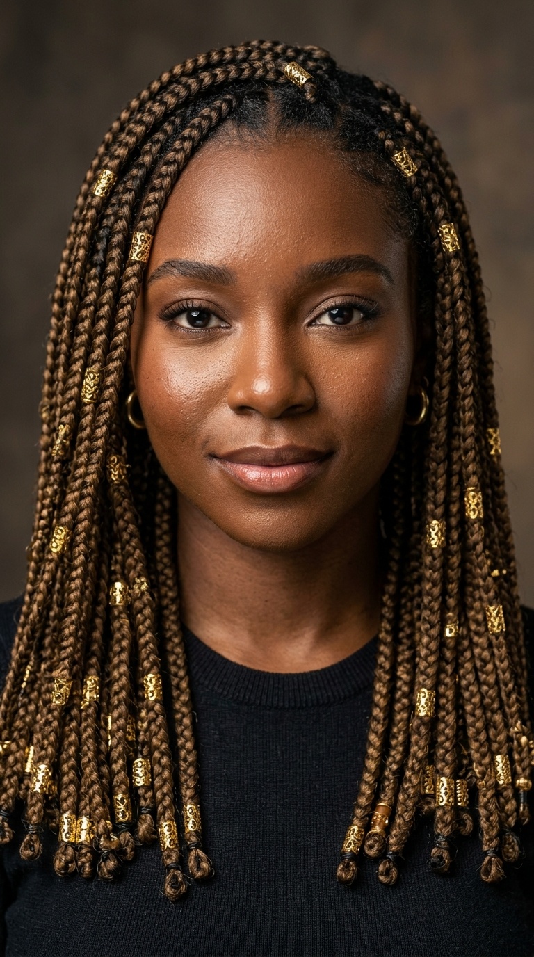 Mid-Length Braids with Gold Cuffs