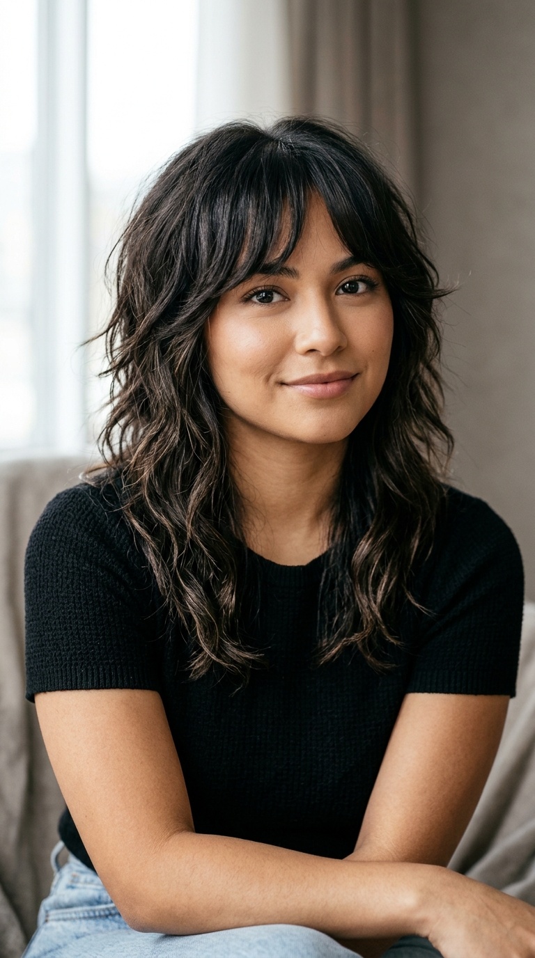 Mid-Length Shag with Curtain-Style Side Bangs