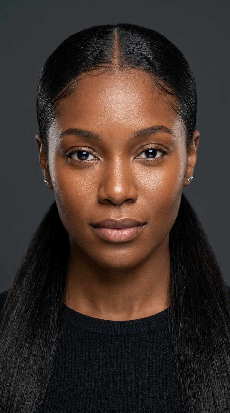 Middle Part Low Ponytail