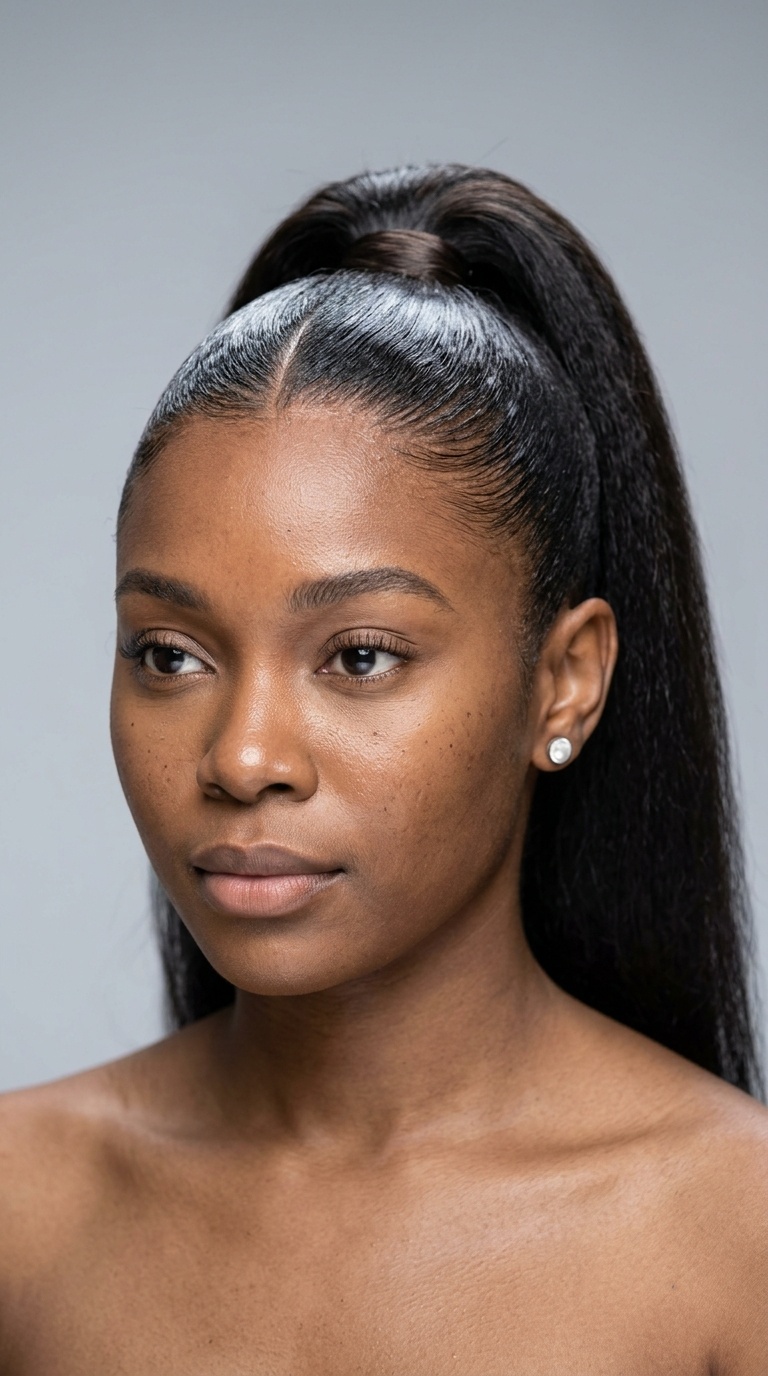 Middle-Part Sleek High Ponytail