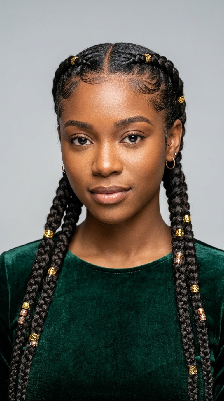 Middle Part Snoop Braids with Edges
