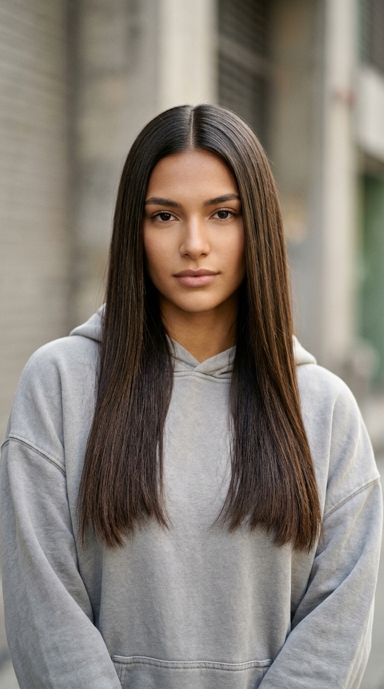 Middle-Parted Flat Ironed Strands
