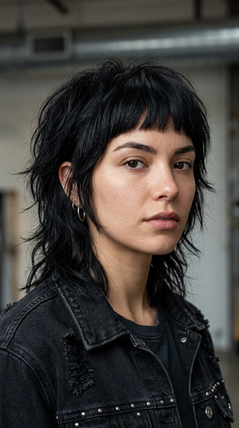 Midnight Black Micro-Bang Mullet