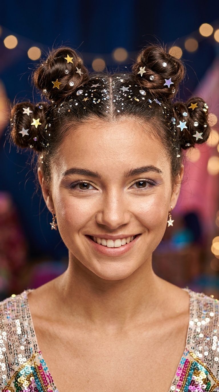Mini Quad Space Buns with Star Sequins