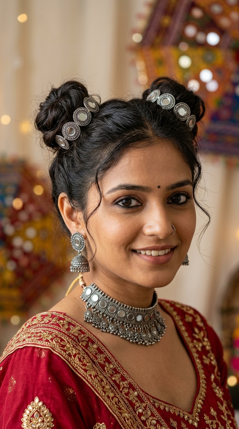 Mini Space Buns with Mirror Work Pins