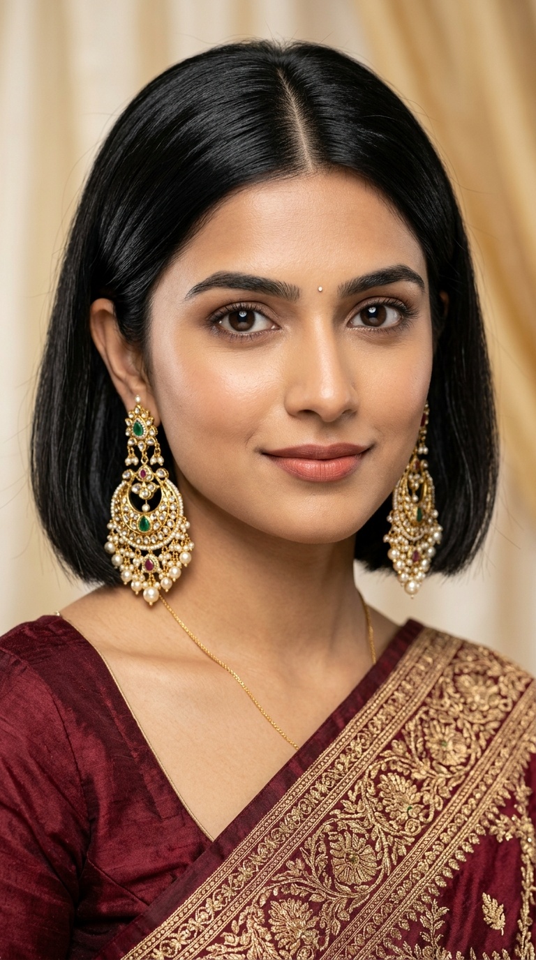 Minimalist Center Part with Heavy Earrings