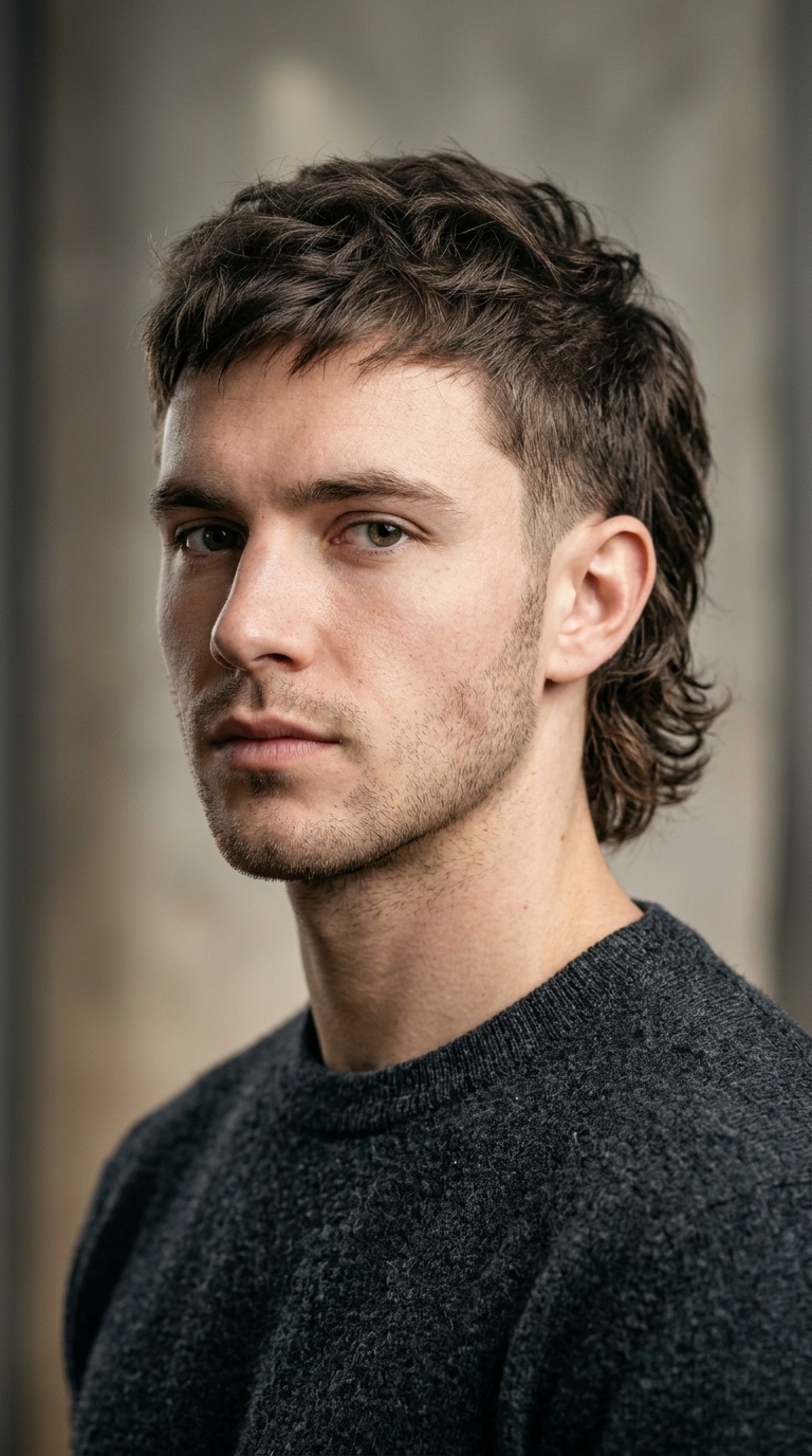 Minimalist Mullet with Tapered Sideburns