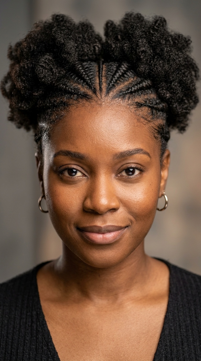 Mixed Texture Braids with Afro Puffs