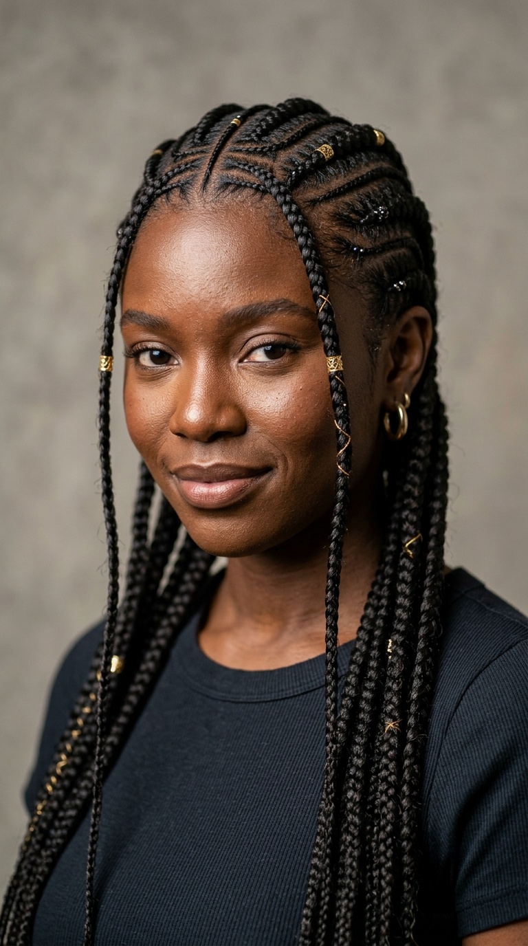 Mixed Width Tribal Cornrows