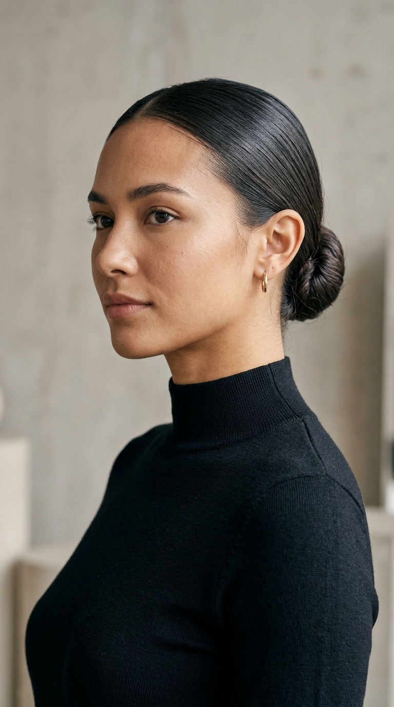 Mock Neck and the Slicked-Back Low Bun
