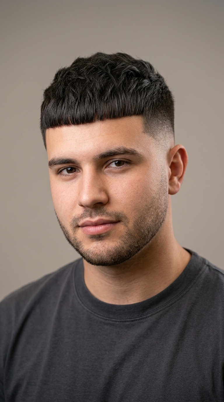 Modern Caesar Cut with Sharp Edges