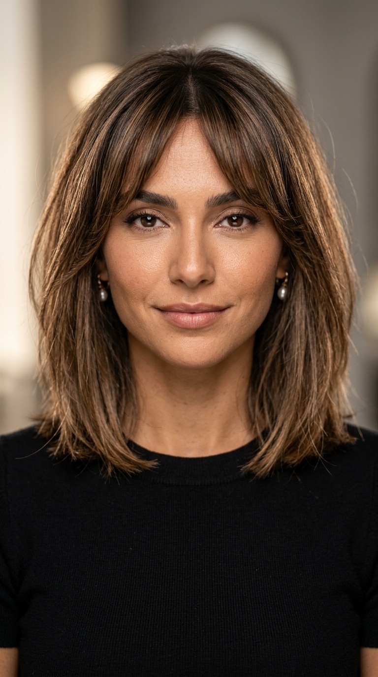 Modern Lob with Curtain Bangs