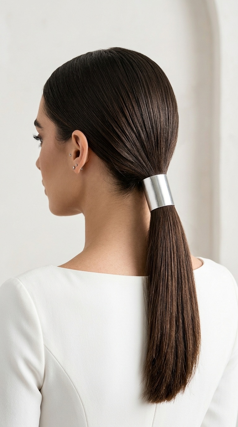 Modern Low Ponytail with Metallic Wrap