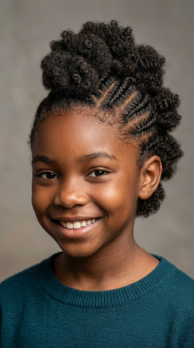 Mohawk Braids with Multiple Puffs