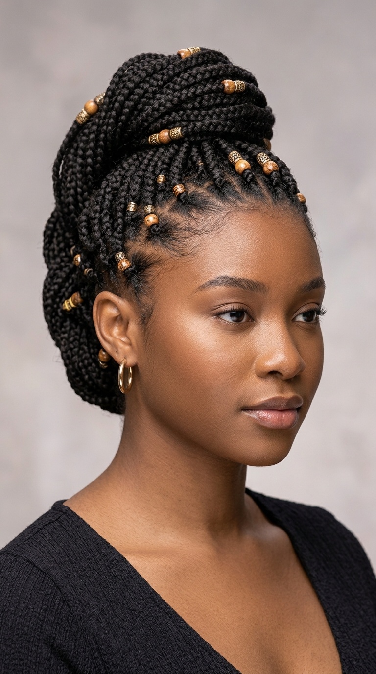Mohawk-Style Updo with Beads