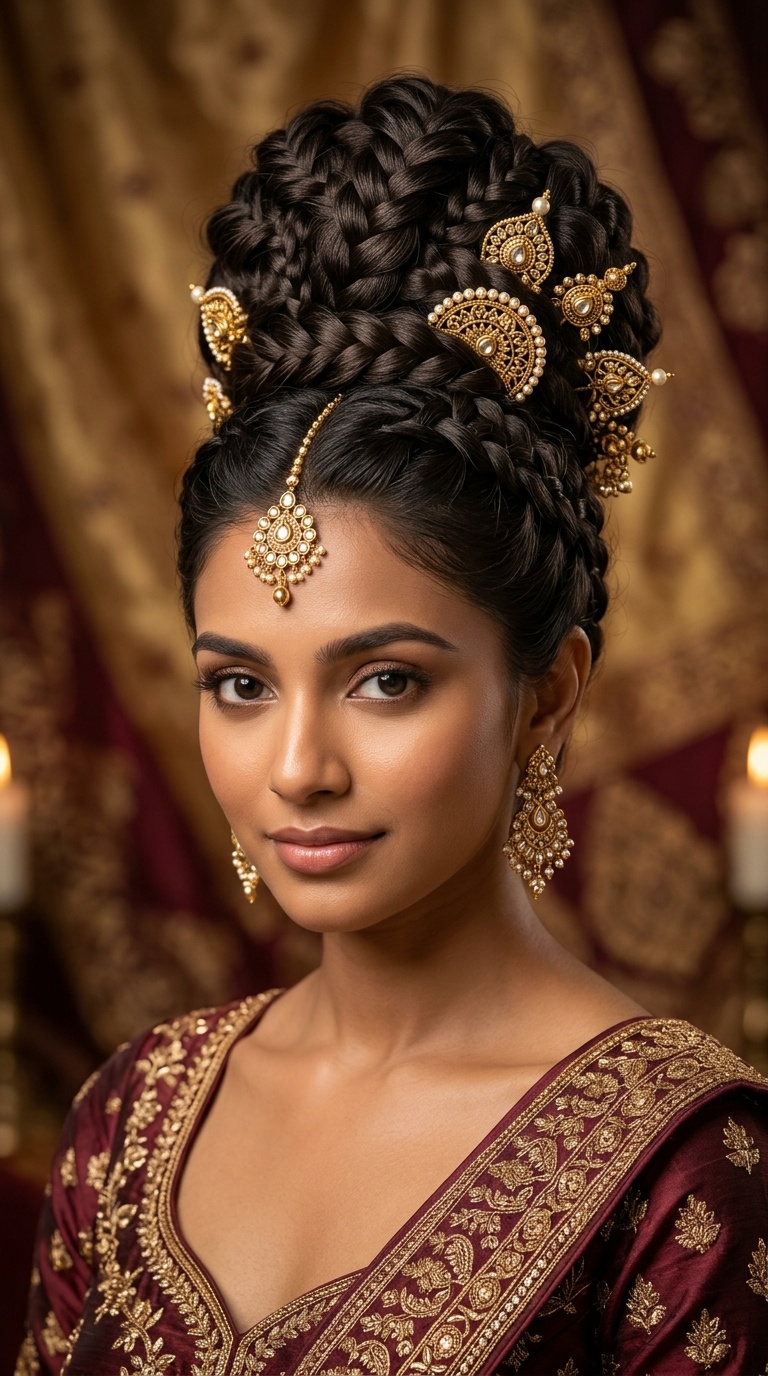Multi-Braid High Bun with Henna-Inspired Pins