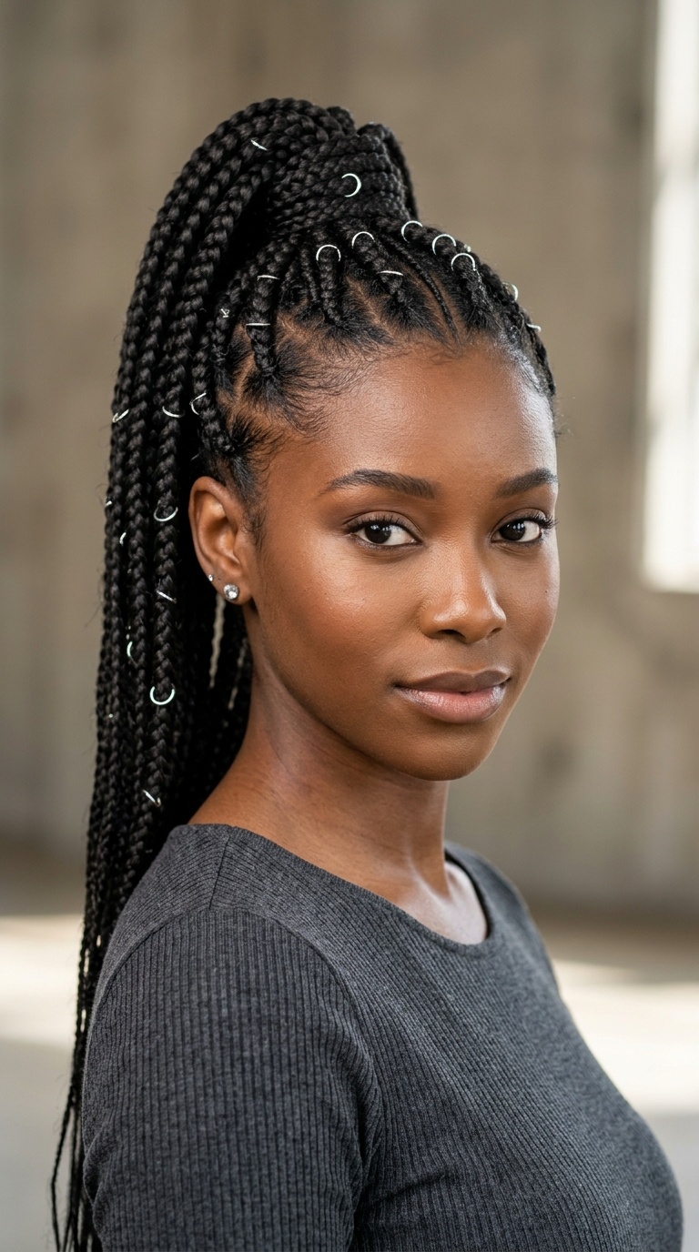 Multi-Braid High Pony with Silver Rings