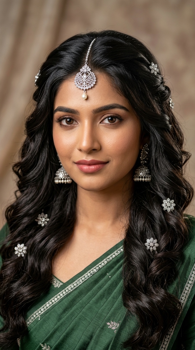 Multi-Layered Waves with Silver Hair Ornaments