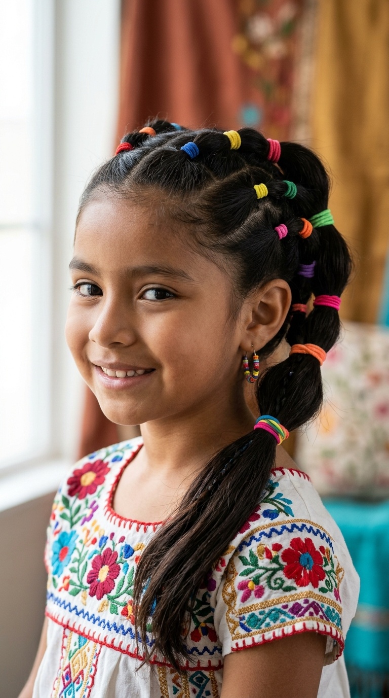 Multi-Level Ponytail with Colorful Ties
