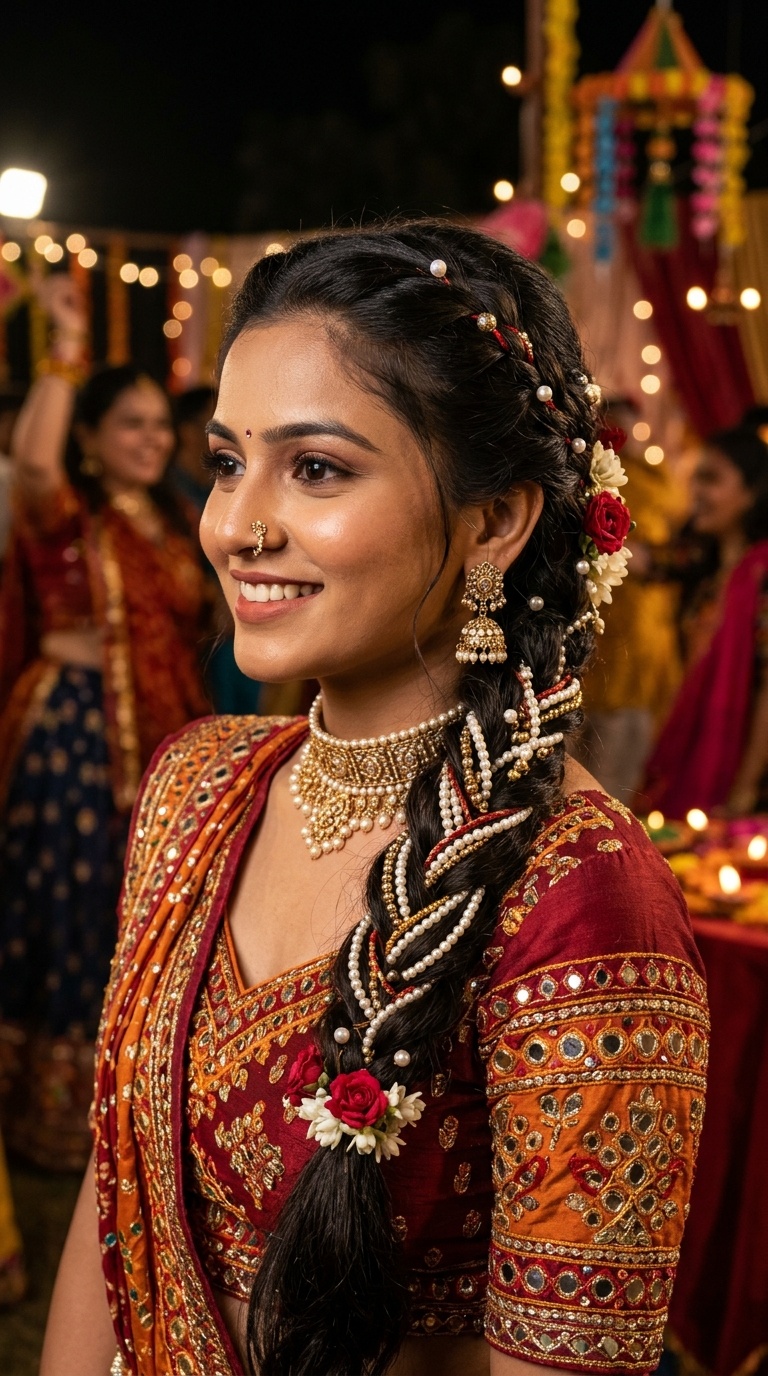 Multi-Strand Braid with Pearl String (Moti) Interweaving