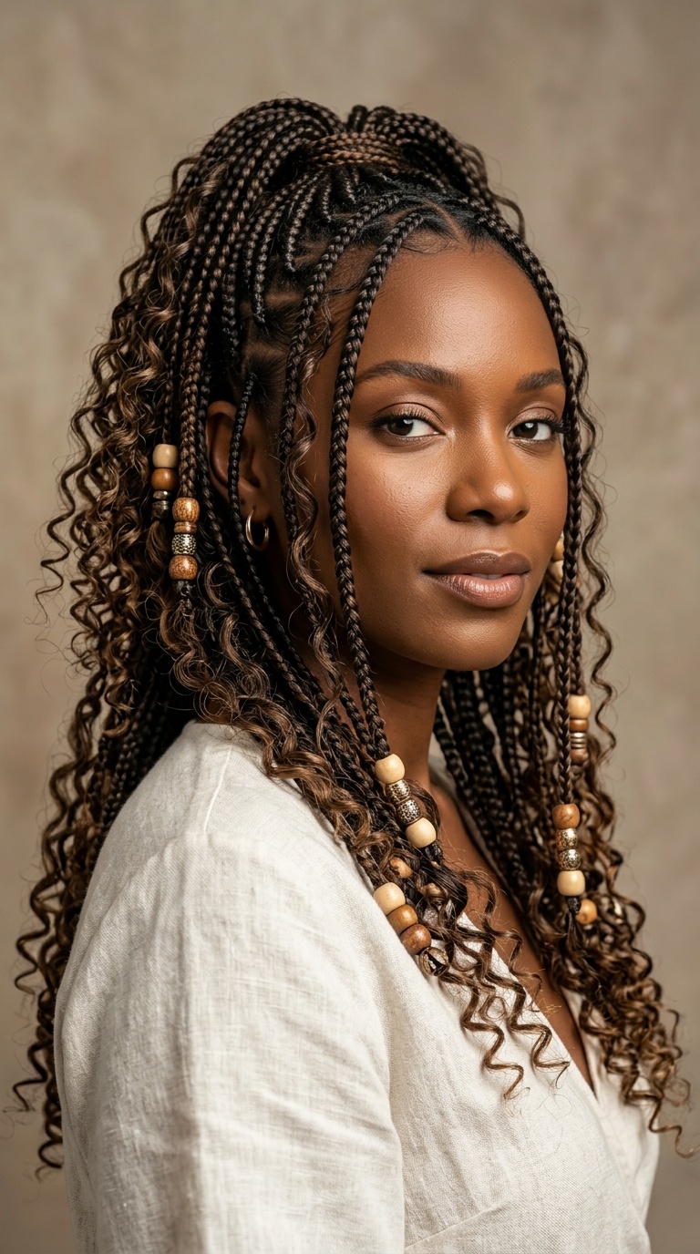 Multi-Textured Goddess Braids with Beads