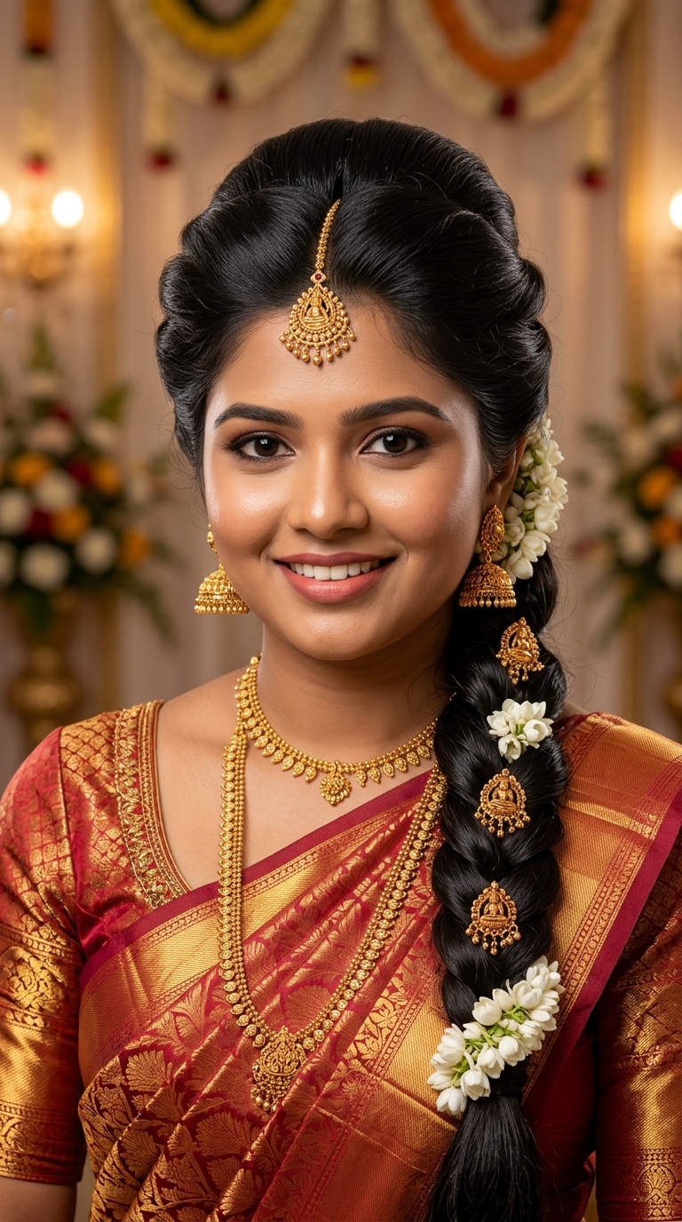 Multi-Tiered Pouf with Long South Indian Braid