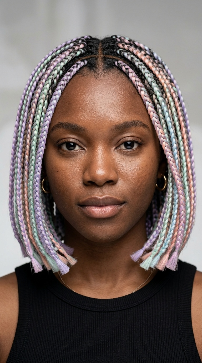 Multi-Tonal Pastel Braided Bob