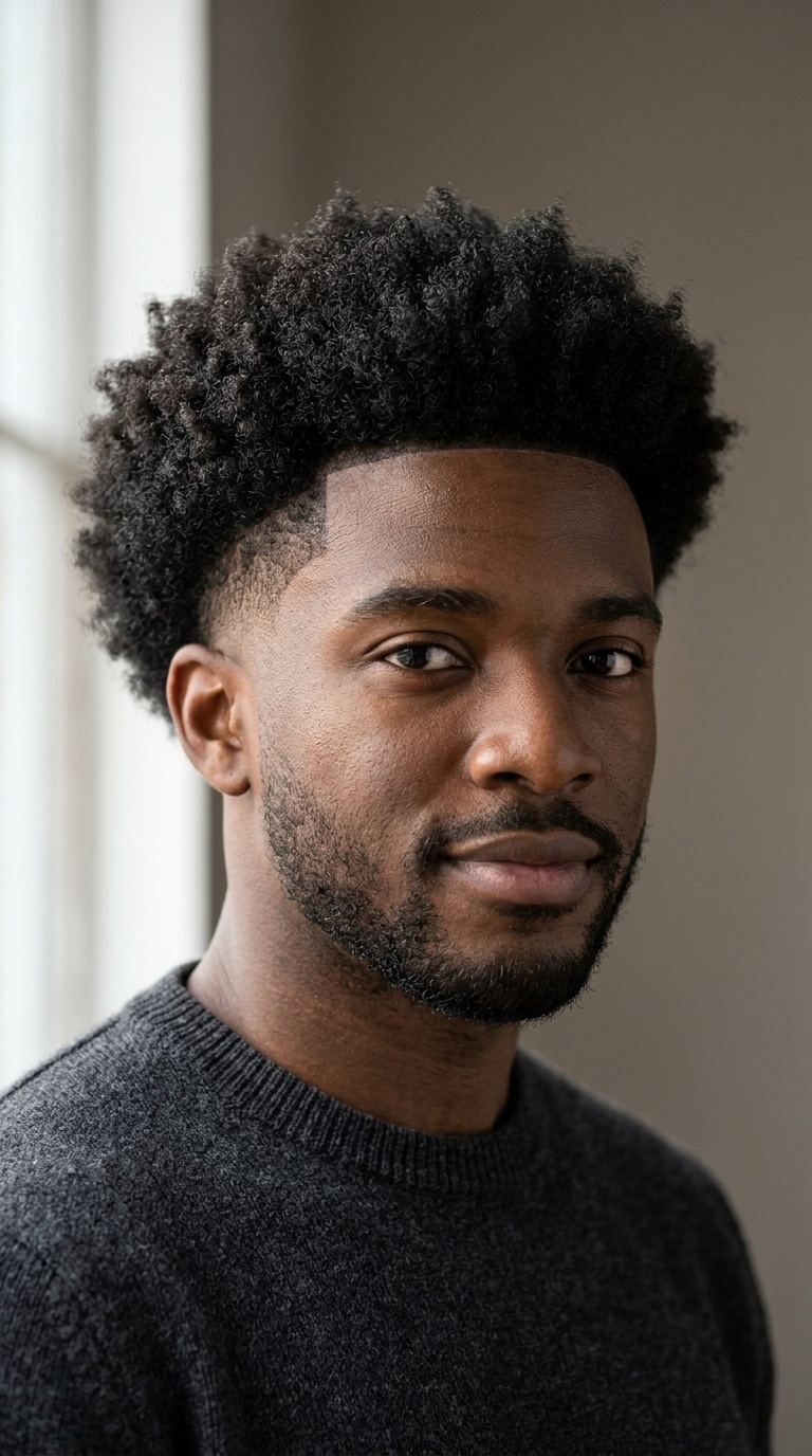 Natural Afro with Temple Fade