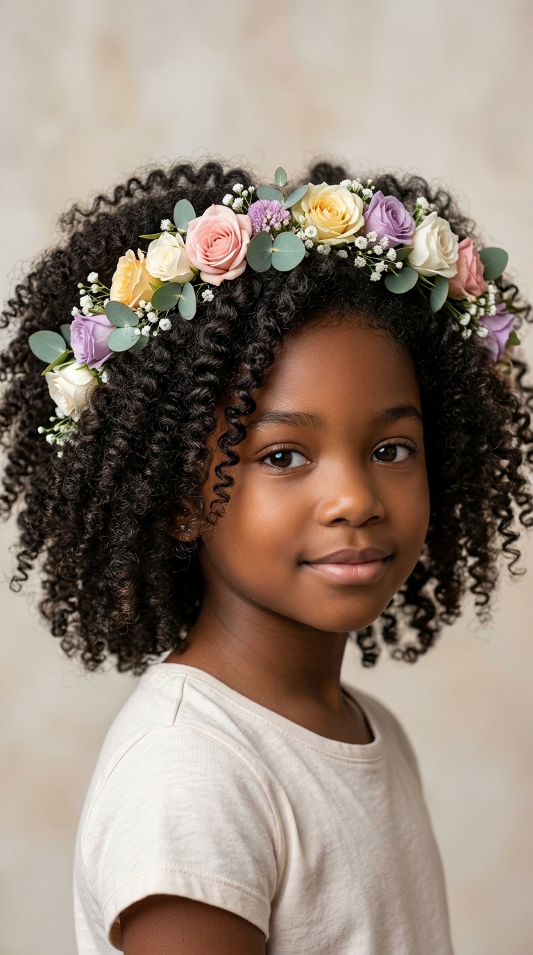Natural Curls with a Floral Crown