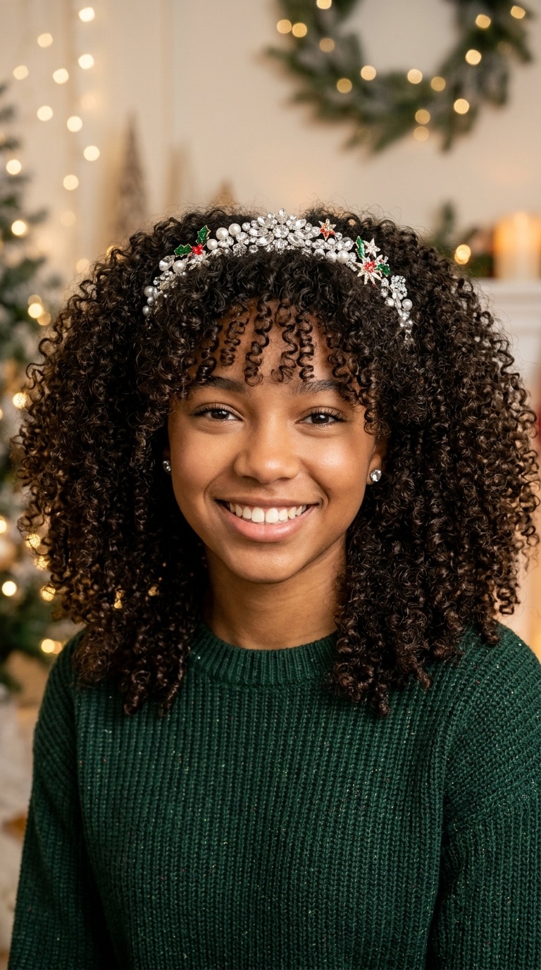 Natural Curls with a Jeweled Headband