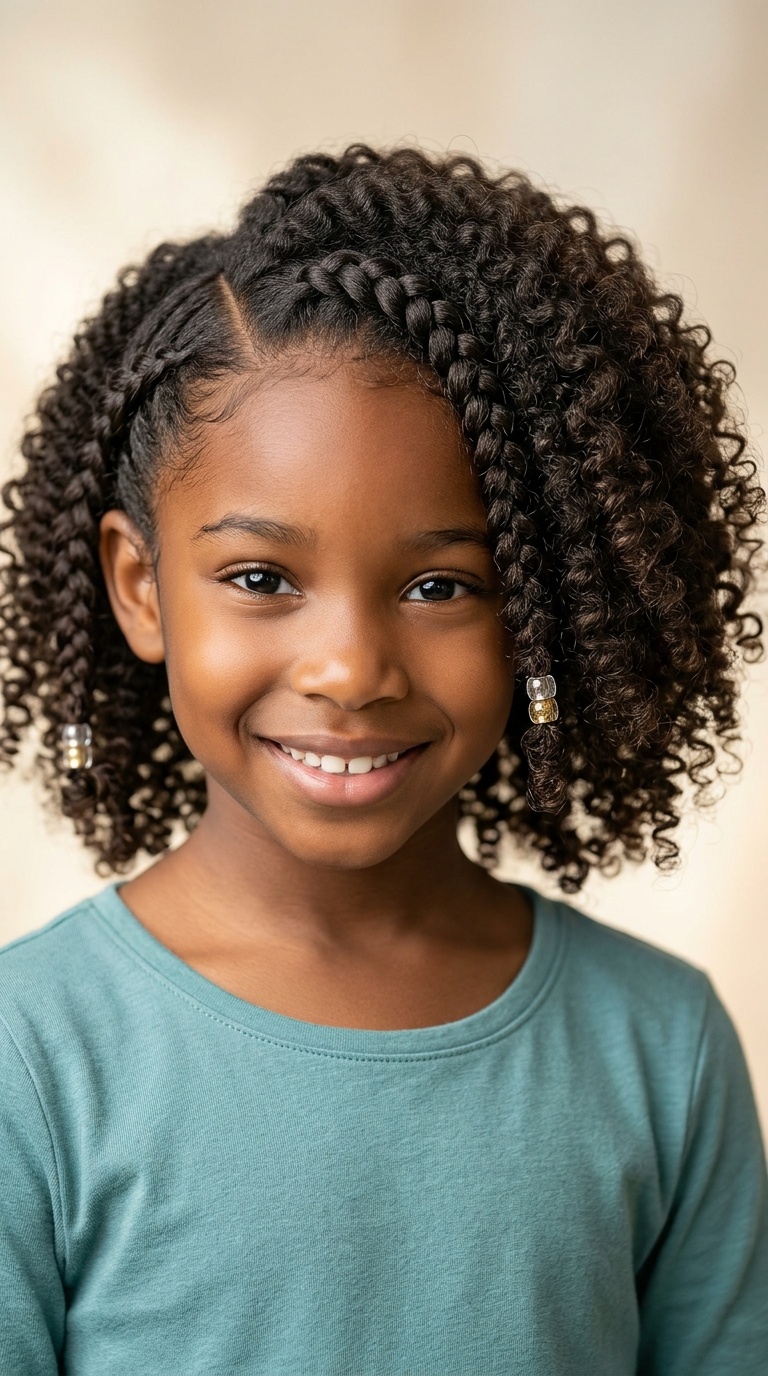 Natural Curls with a Side Braid
