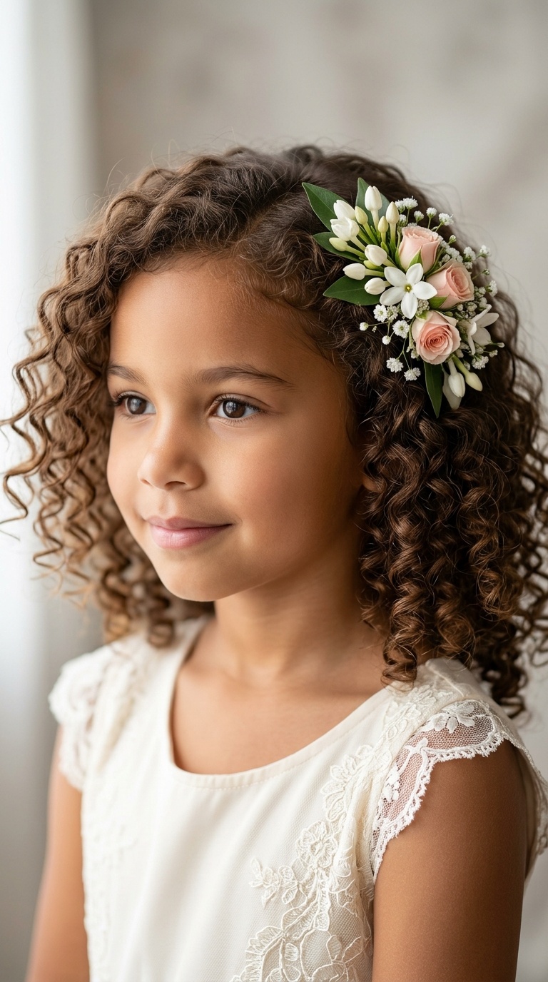 Natural Curls with Floral Side Clip