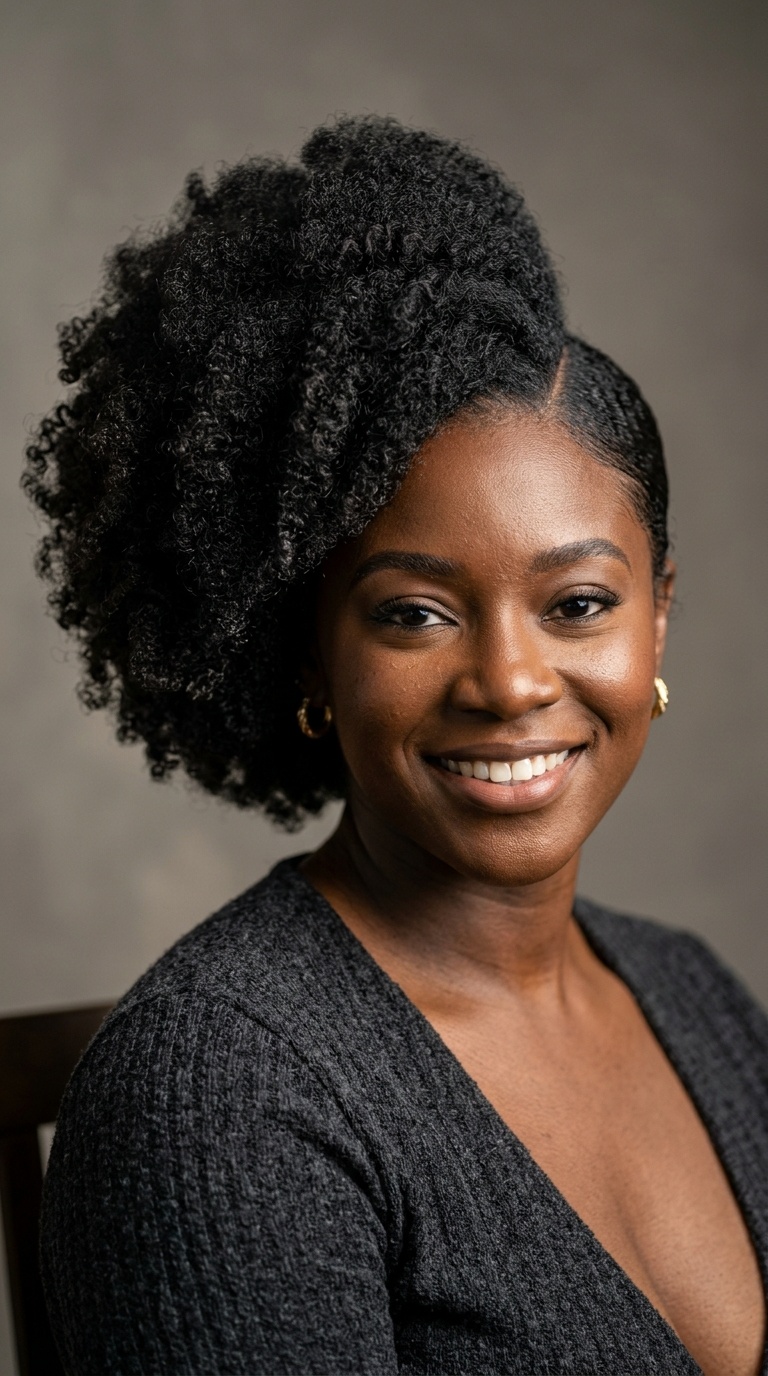 Natural Texture Afro Puff Side Part