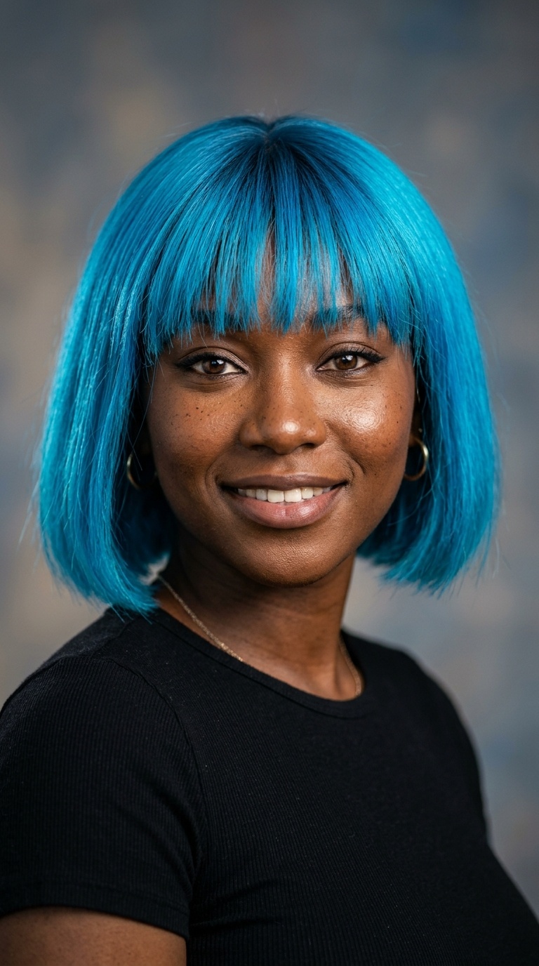 Neon Blue Bob with Bangs