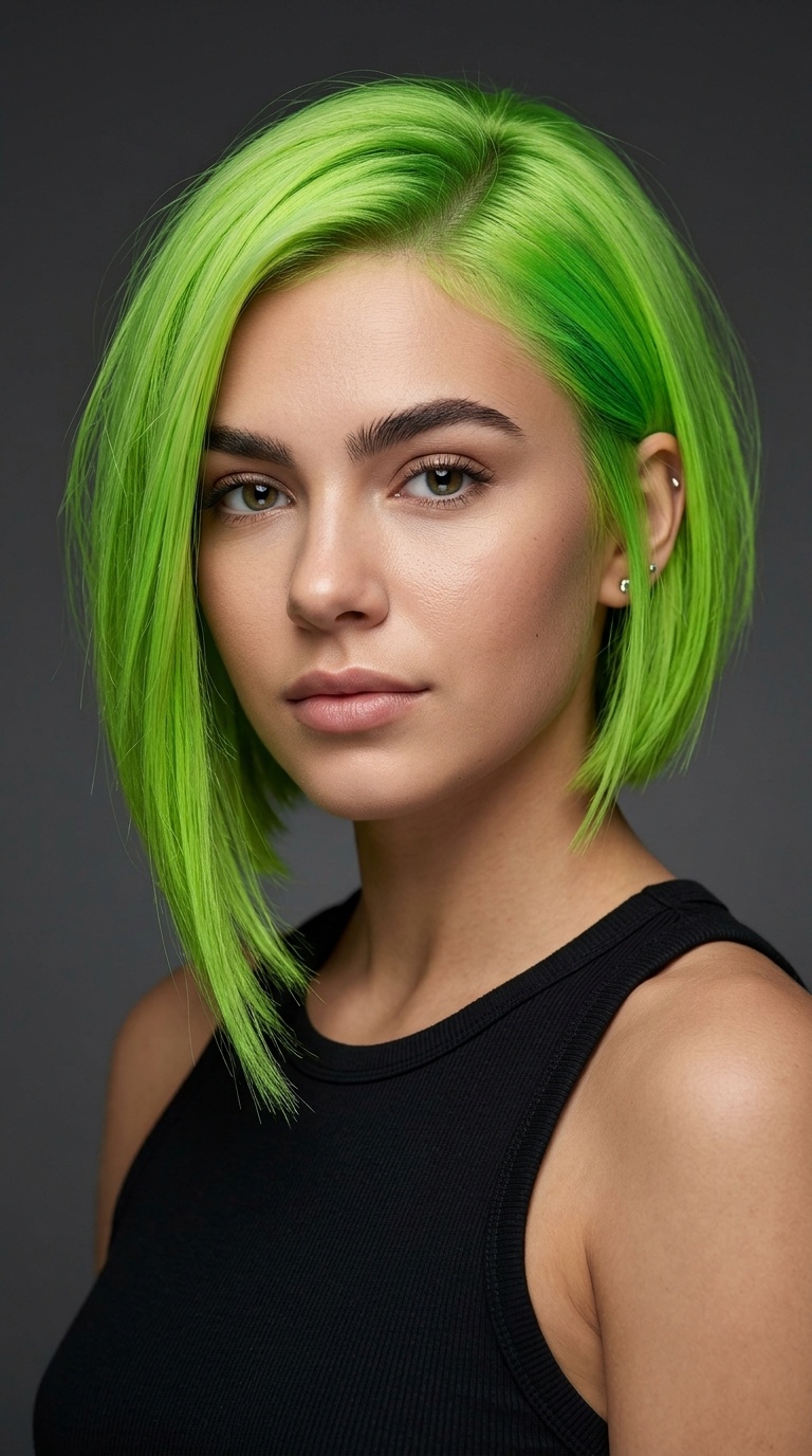 Neon Green Asymmetrical Bob
