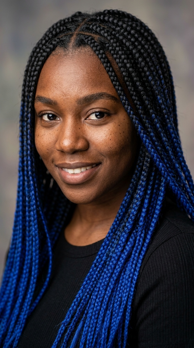 Ombré Blue and Black Braids