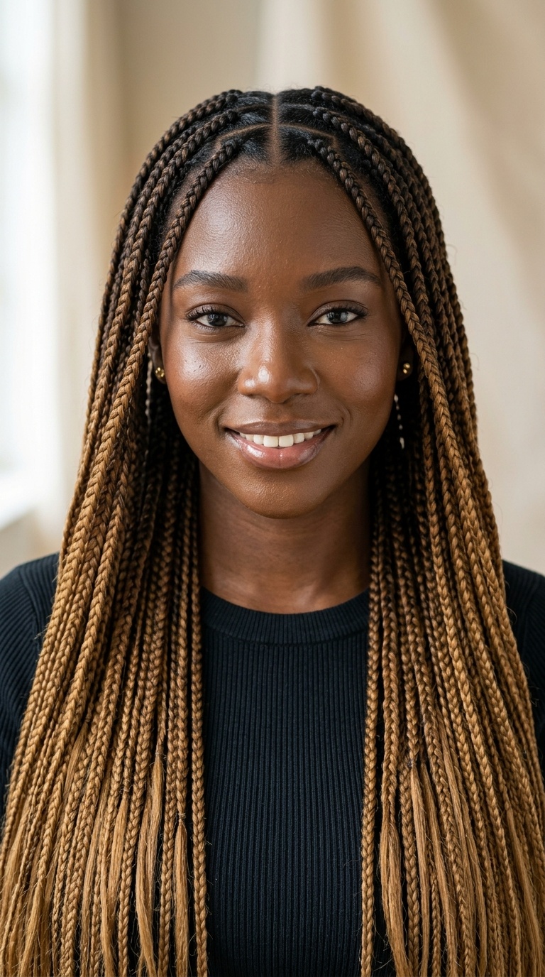 Ombré Knotless Braids with Thigh-Length Tresses
