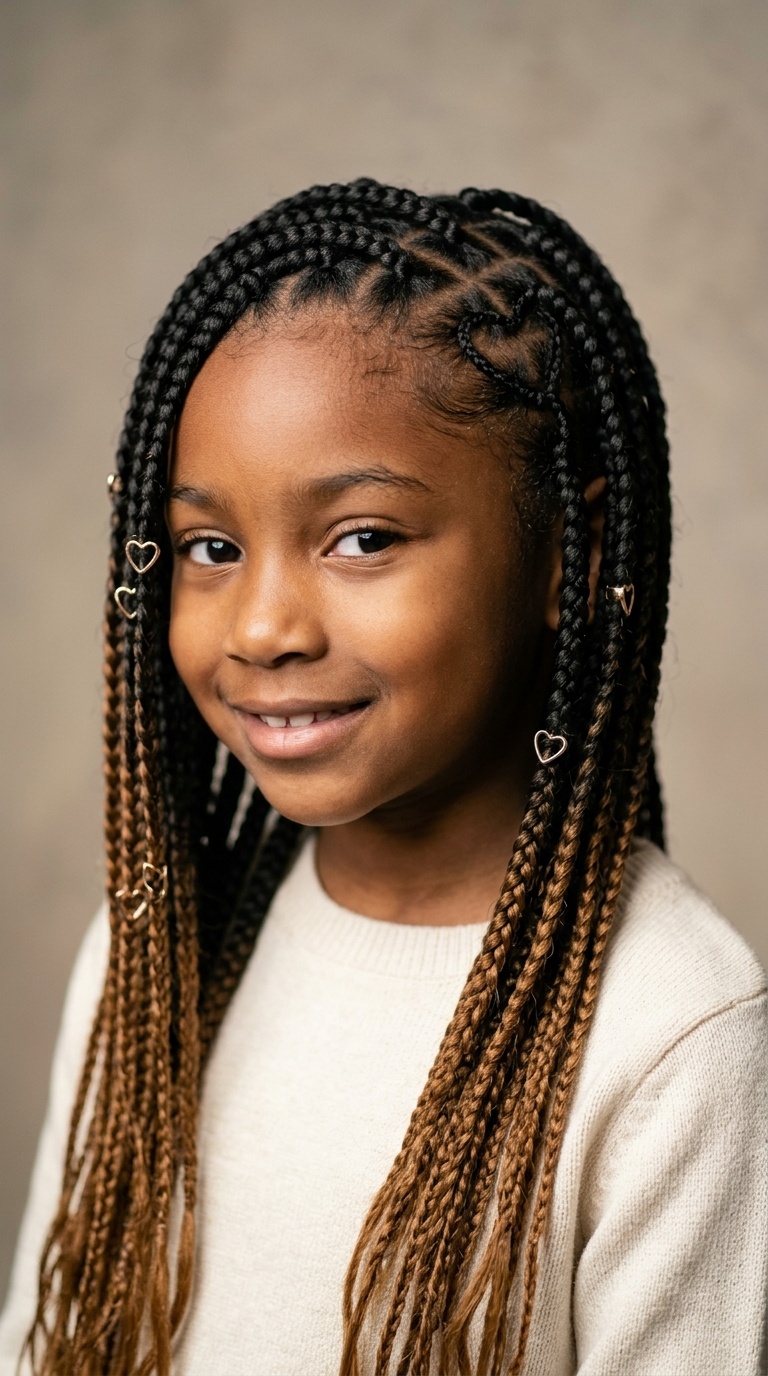 Ombre Knotless Braids with Heart Accents
