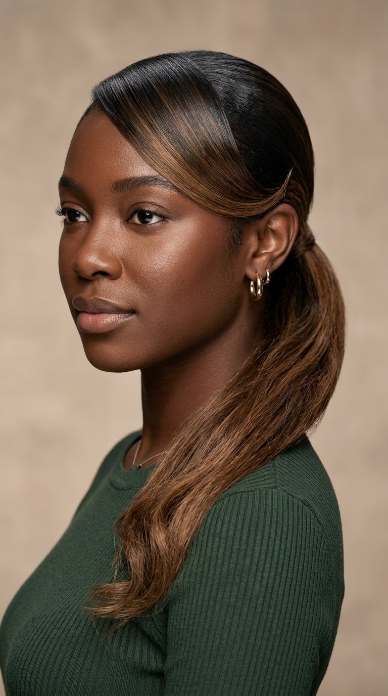 Ombre Sleek Side Ponytail with Tucked Swoop