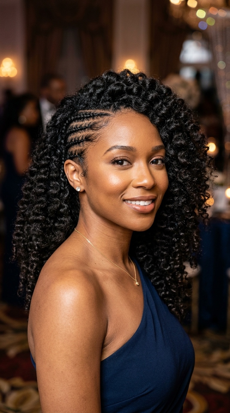 One-Shoulder Curly Sweep with Braids