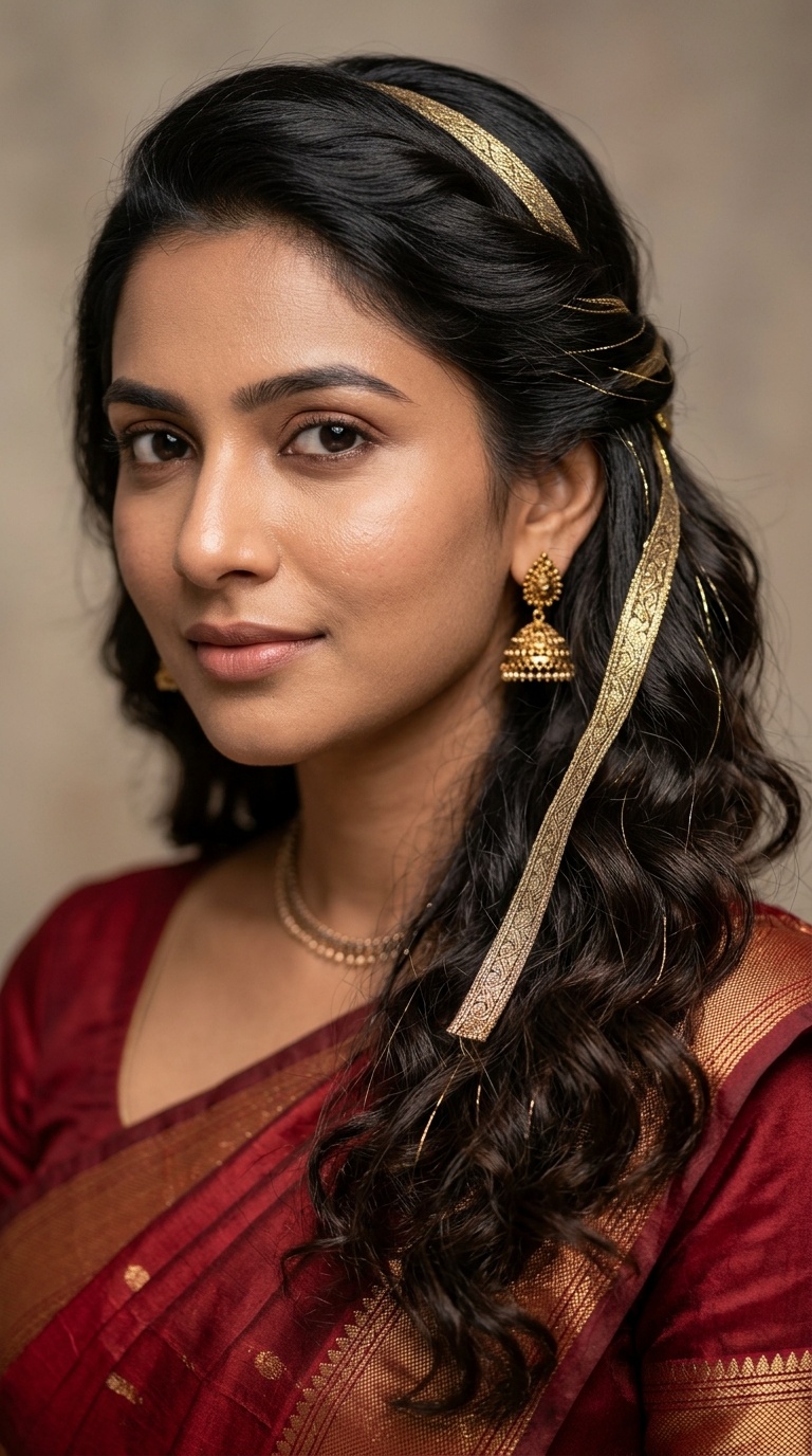 One-Side Tucked Waves with Zari Ribbon