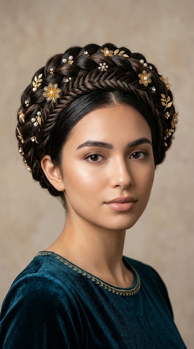 Ornate Braided Crown with Gold Accents