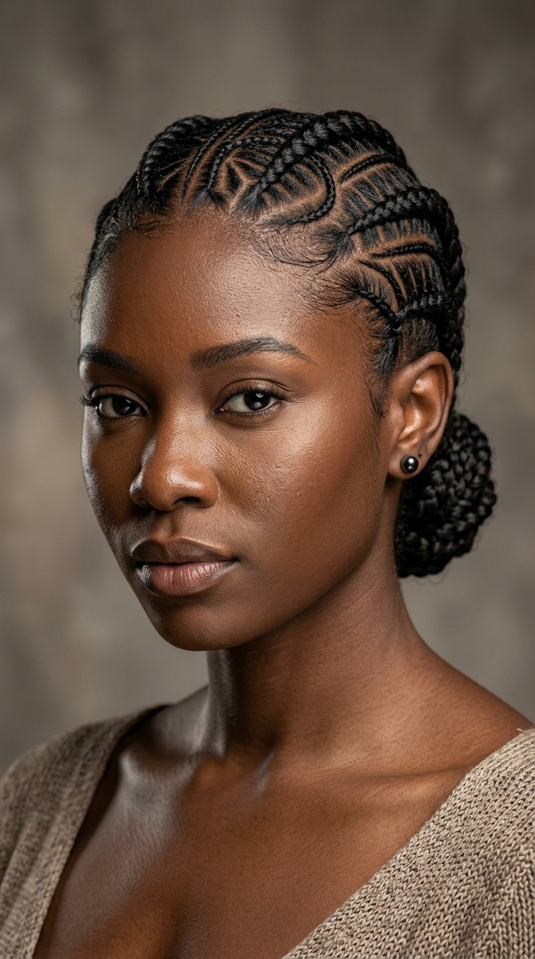 Ornate Cornrows in Geometric Patterns