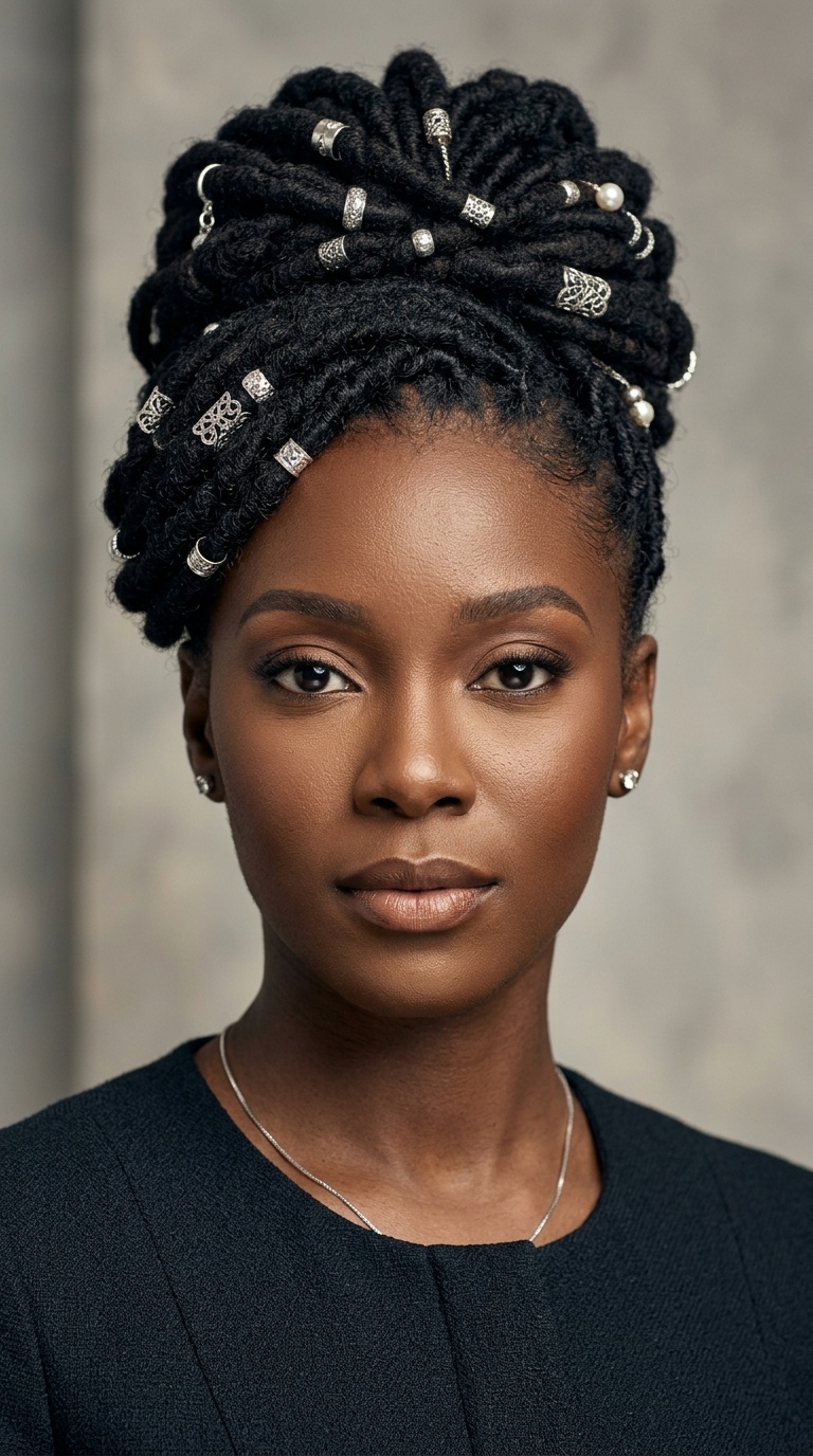 Ornate Loc Updo with Jewelry