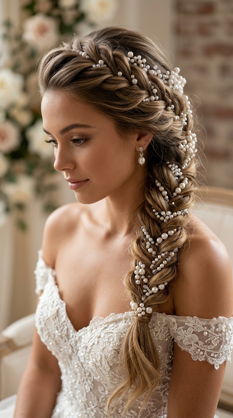 Oversized Fishtail Braid with Pearl Embellishments