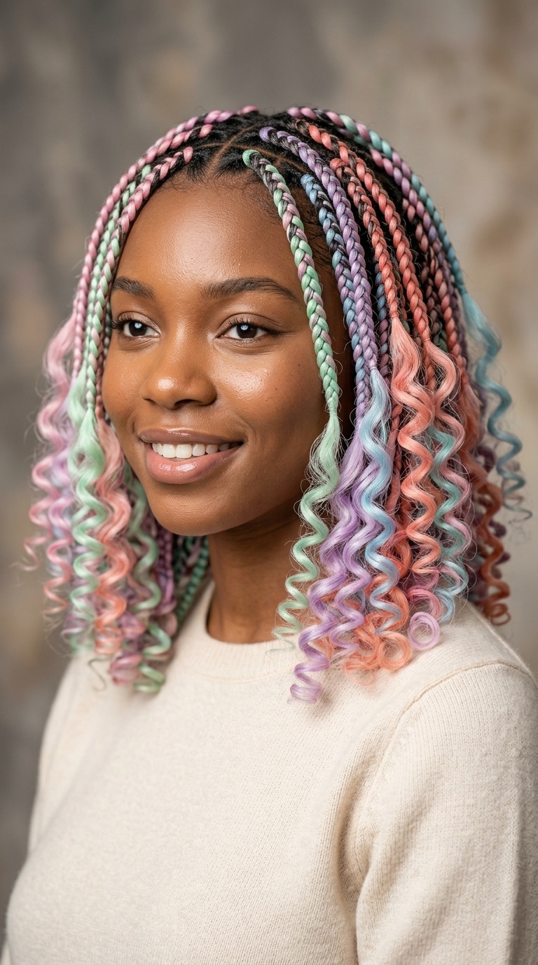 Pastel-Colored Curly Braids