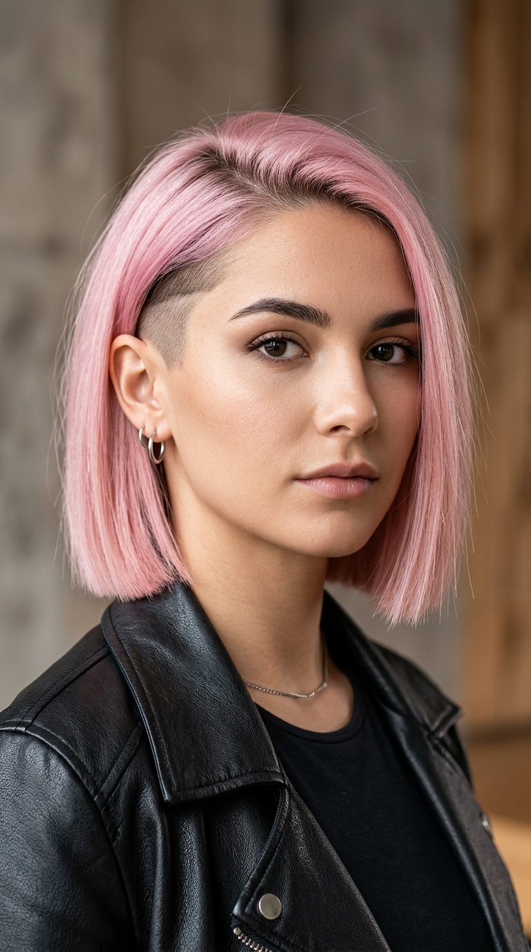 Pastel Pink Blunt Bob with Fade