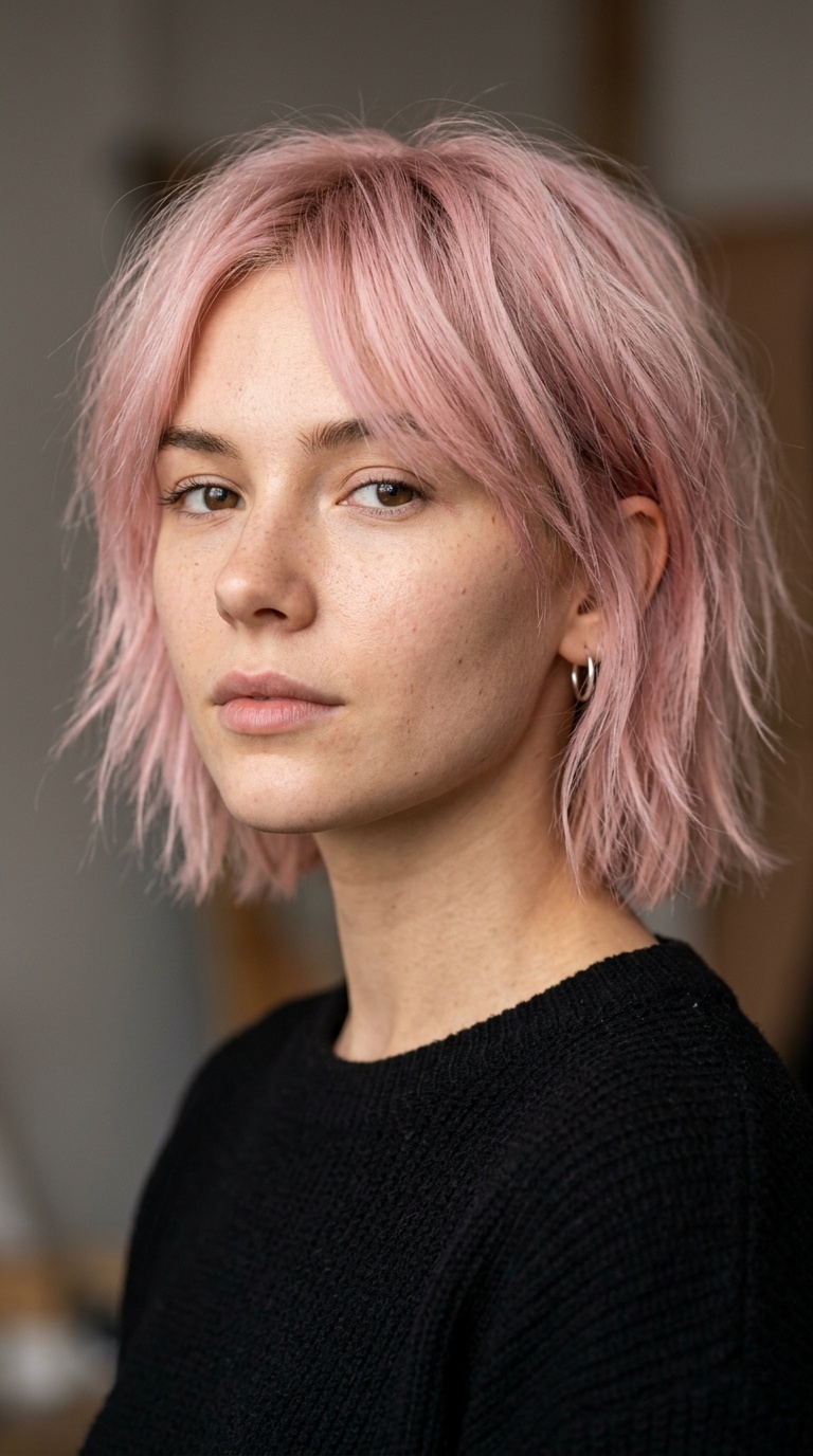 Pastel Pink Choppy Bob